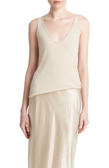 Vince Relaxed V-neck Tank In White Oak