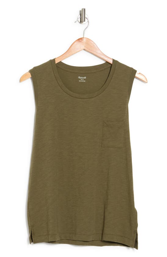 Madewell Whisper Cotton Crewneck Pocket Muscle Tank In Kale