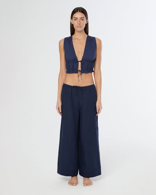 Onia Drawstring Linen-blend Wide-leg Pant In Deep Navy