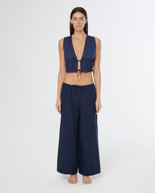 Shop Onia Air Linen Wide Leg Drawstring Pant In Deep Navy