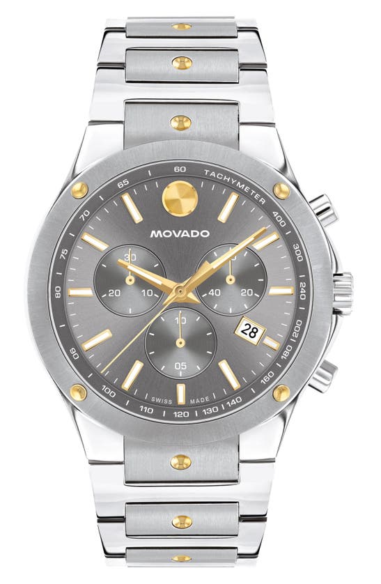 Movado Men's Se Swiss Quartz Chrono Stainless Steel Two-tone Yellow Pvd Watch 42mm In Silver/ Grey