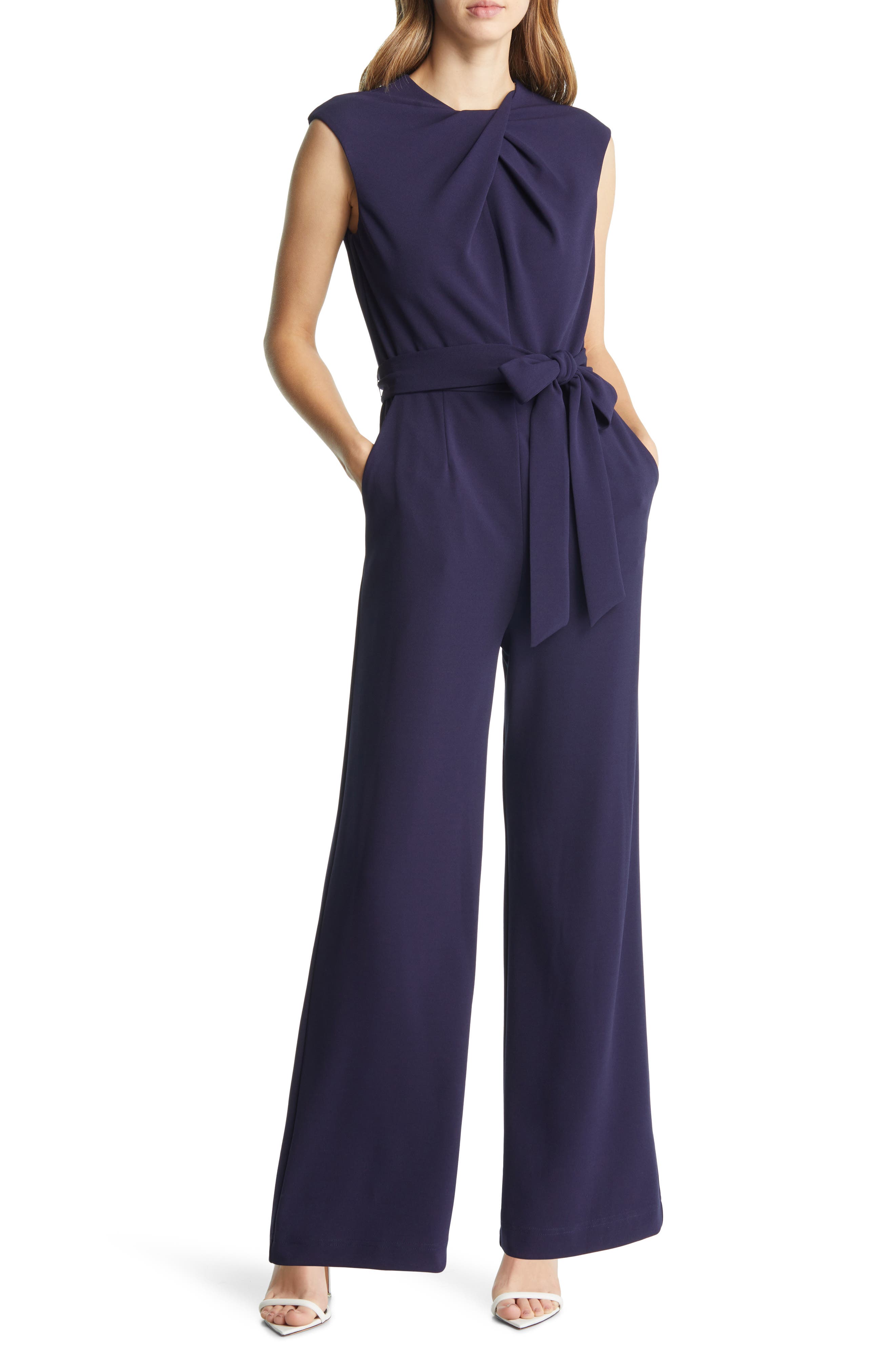 tie waist wide leg jumpsuit