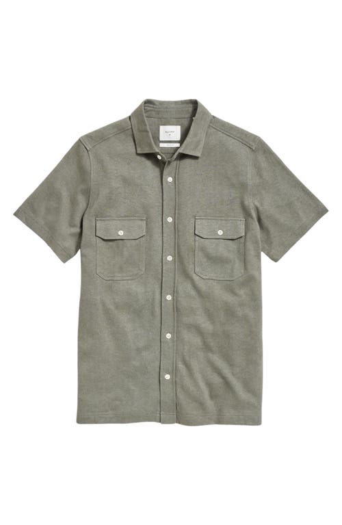 Hemp & Cotton Knit Short Sleeve Button-Up Shirt in Washed Grey
