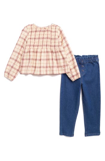 BCBG BCBG KIDS' SMOCKED TOP & JEANS SET 