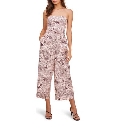 Astr The Label Kona Strapless Wide Leg Crop Jumpsuit, Pink