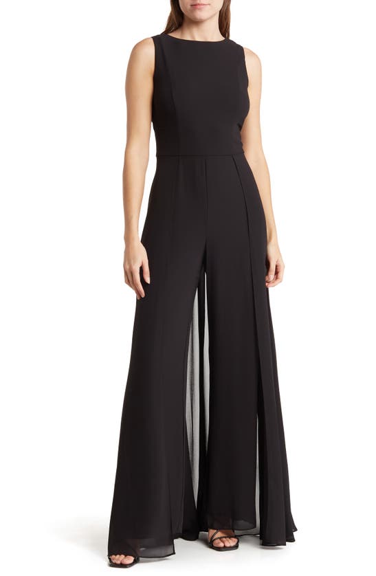 Marina Chiffon Overlay Sleeveless Jumpsuit In Black