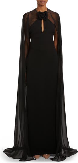 Portræt detaljeret vejviser Valentino Cape Overlay Cady Couture Gown | Nordstrom