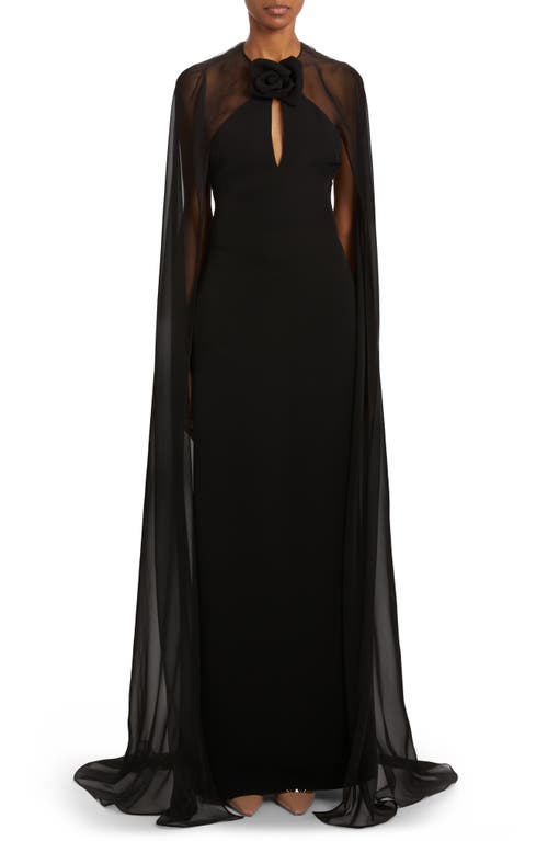 Cape Overlay Cady Couture Gown in Nero