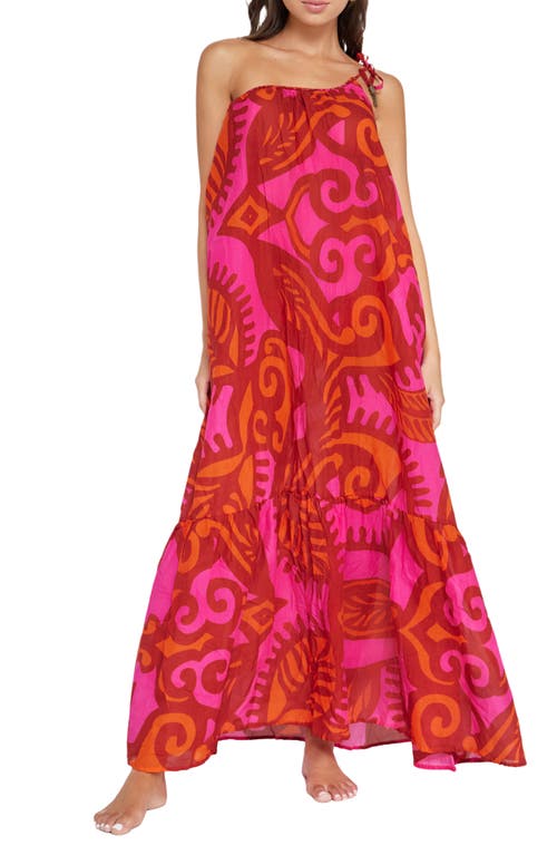 Shop Pq Swim Alessandra Abstract Print One-shoulder Cotton Cover-up Maxi Dress In Florence