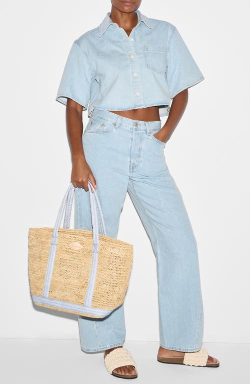 Shop Mz Wallace Medium Raffia Tote In Raffia/chambray