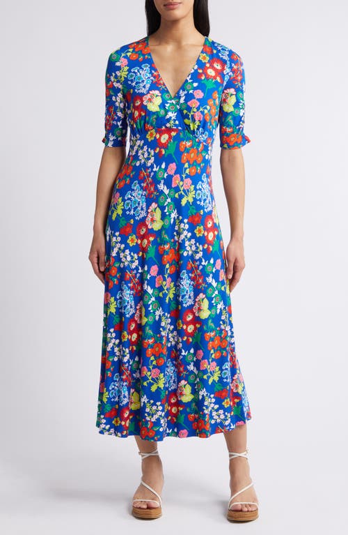 Rebecca Jersey Midi Dress in Blue Wildflower Cluster