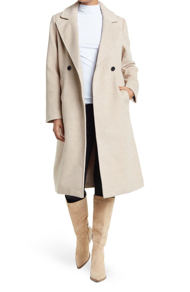 NOIZE Double Breasted Long Coat, Main, color, TAN MIX