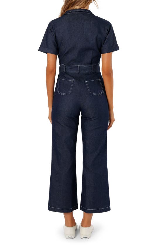 Shop Petal And Pup Petal & Pup Short Sleeve Denim Jumpsuit In Dark Denim