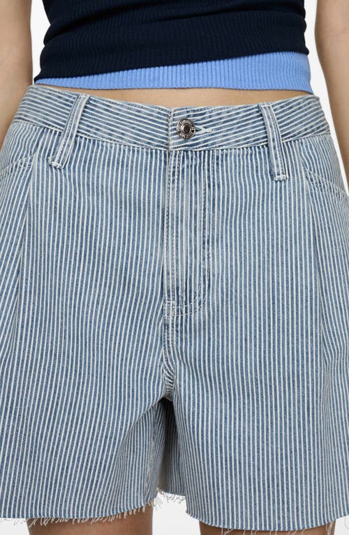 Shop Mango Ibiza Stripe Denim Shorts In Medium Blue