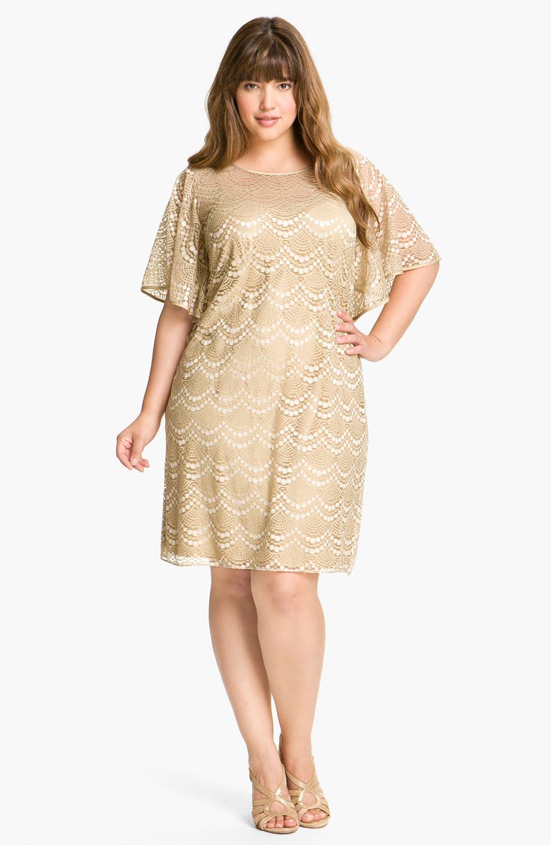 Adrianna Papell Batwing Lace Overlay Dress (Plus) | Nordstrom