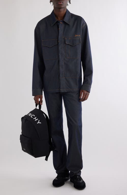 Shop Givenchy Military Silk Blend Denim Overshirt In Indigo Blue