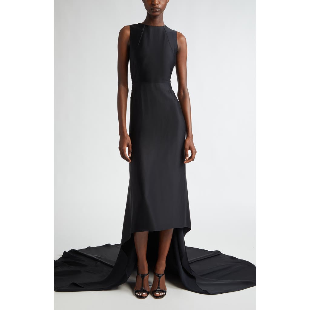 Michael Kors Fishtail Train Sleeveless Crepe Gown In Black