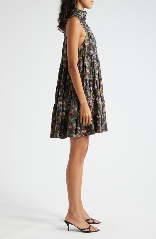 Shop Cinq À Sept Giselle Floral Sleeveless Tiered Babydoll Dress In Black Multi