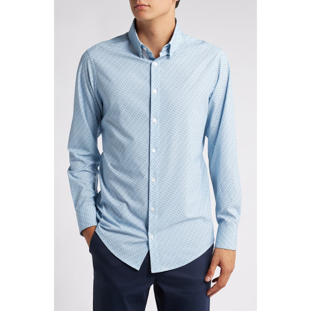 Mizzen+Main Leeward Trim Fit Print Performance Button-Up Shirt in Steel Blue Multi Dot