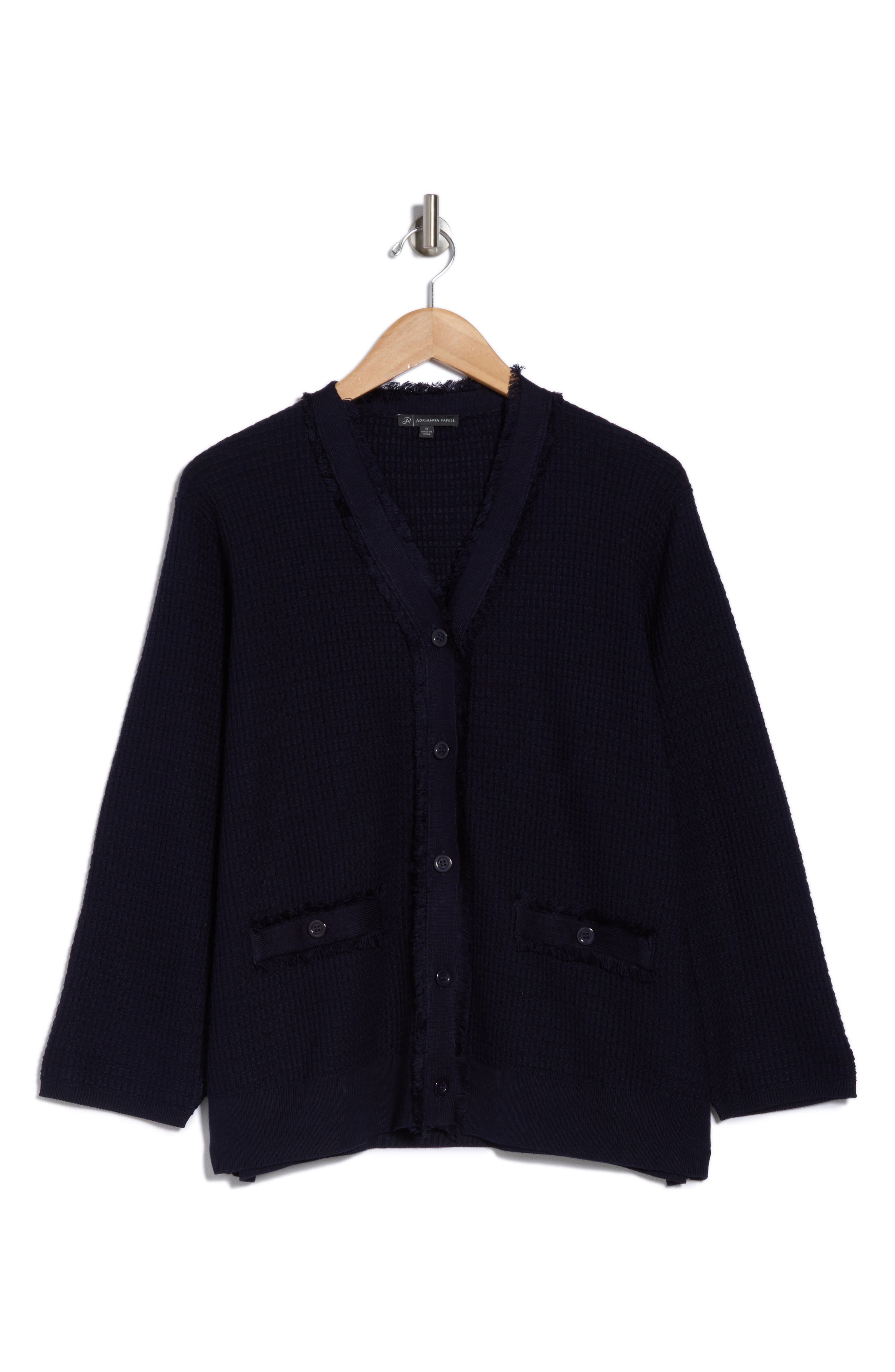 Adrianna Papell V-neck Fringe Cardigan In Blue Moon