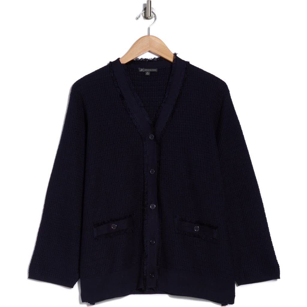 Adrianna Papell V-neck Fringe Cardigan In Blue Moon