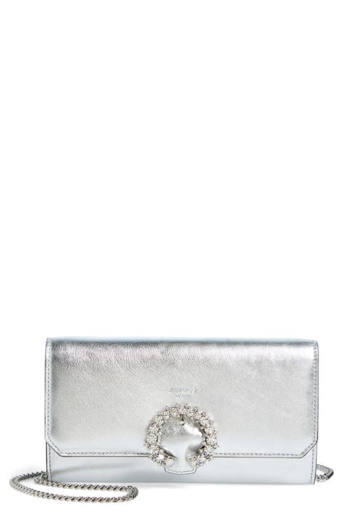 Shop Jimmy Choo Metallic Leather Wallet On A Chain In Silver