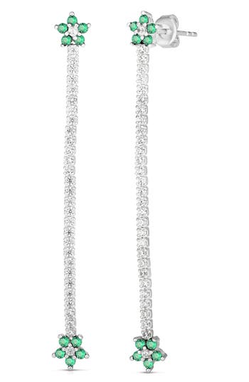 Sphera Milano Cubic Zirconia Flower Linear Drop Earrings In Silver/green