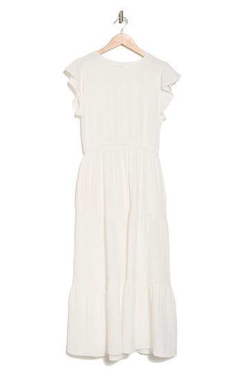Maisie Flutter Sleeve Cotton Midi Dress In White