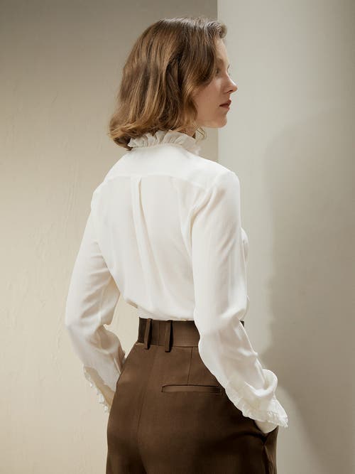 LILYSILK LILYSILK CRÊPE DE CHINE SILK BLOUSE WITH RUFFLE EDGE 