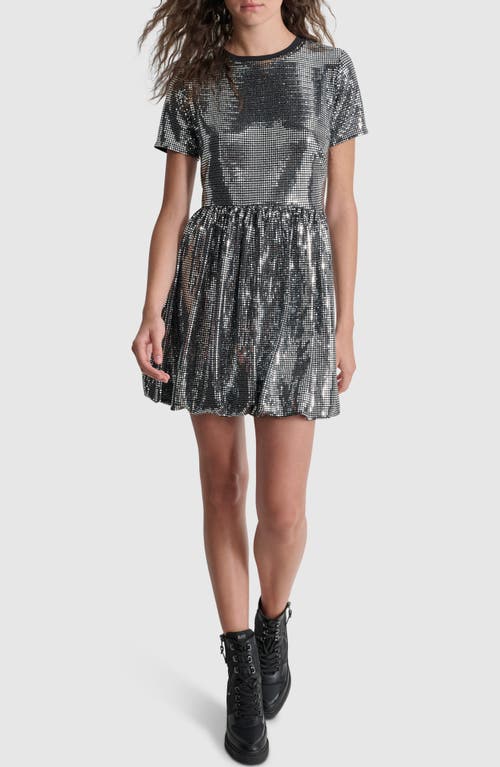 Shop Dkny Geo Sequin Minidress In Black/silver