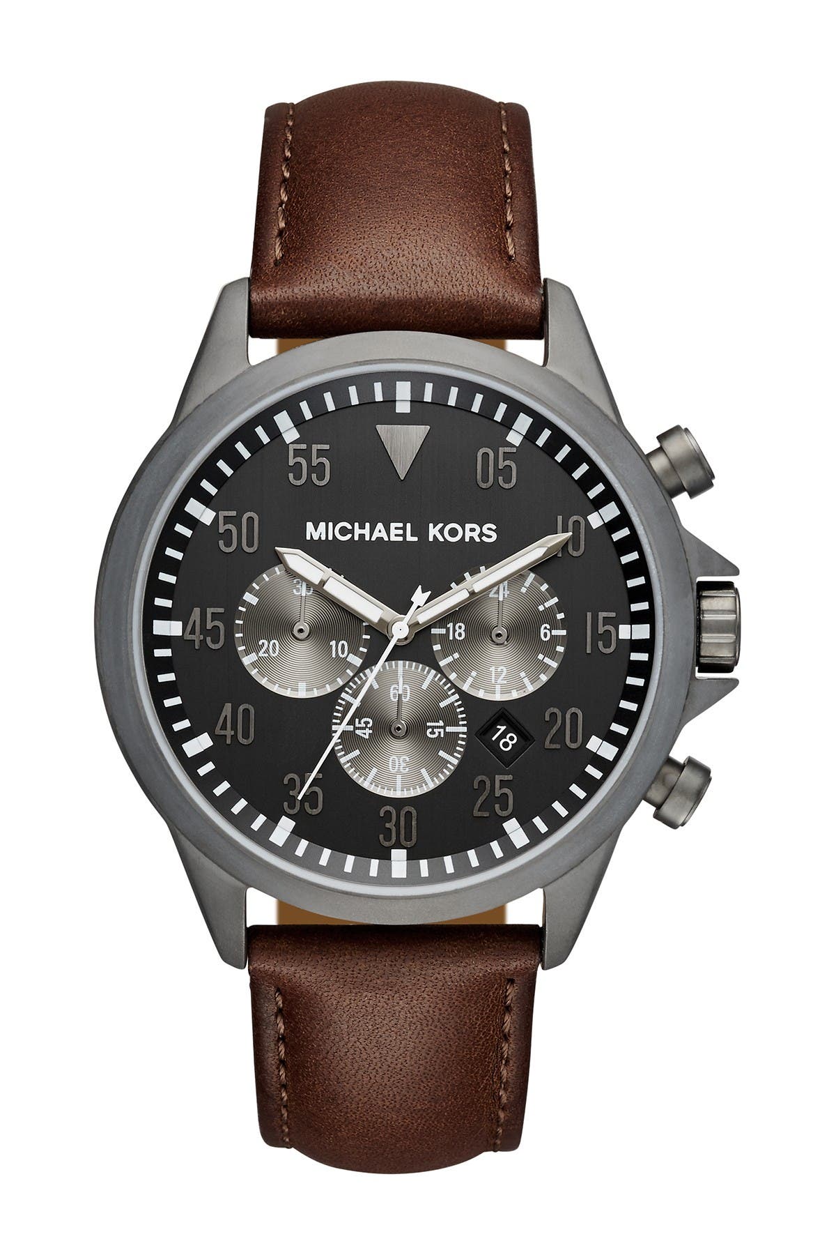 michael kors men's 44mm gage chronograph watch with brown leather strap
