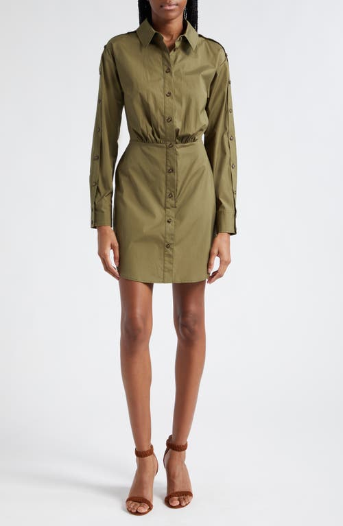 Veronica Beard Rae Button Long Sleeve Mini Shirtdress Army at Nordstrom,