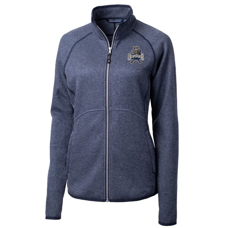 Shop Cutter & Buck Heather Navy Utah State Aggies Mainsail Sweater-knit Full-zip Jacket