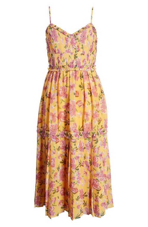 Shop Adelyn Rae Meadow Floral Pleated Fit & Flare Dress In Pink/yellow