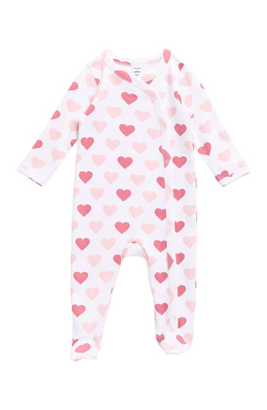 Nordstrom Baby Print Footie In White- Pink Hearts