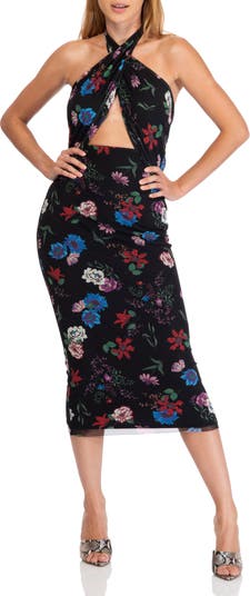 AFRM Tana Floral Cutout Mesh Midi Dress | Nordstrom