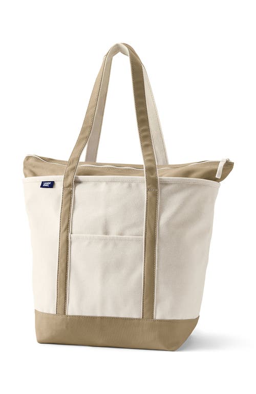 Shop Lands' End Zip Top Long Handle Canvas Tote Bag In Natural/cafe Au Lait