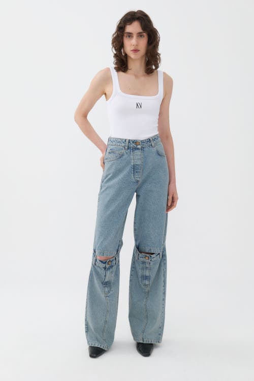 Shop Nocturne Open-knee Wide Leg Jeans In Indigo Blue