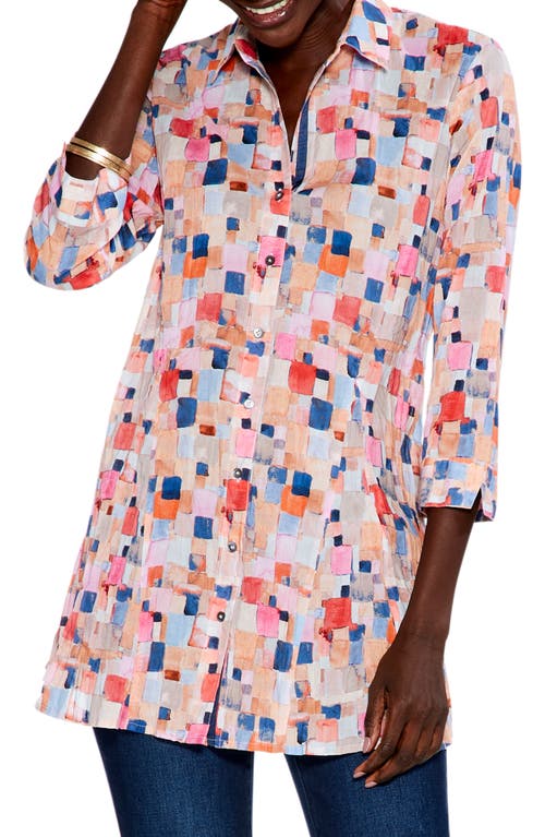NIC+ZOE Checked Up Crinkle Button-Up Shirt in Pink Multi