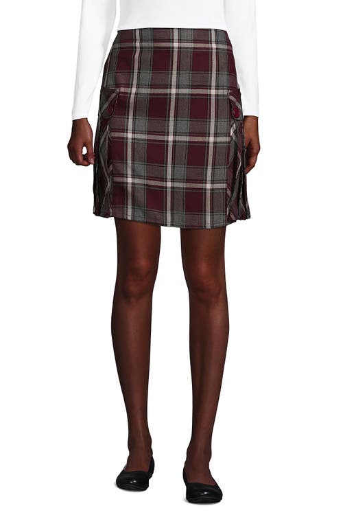 Shop Lands' End School Uniform Young Side Pleat Plaid Skort Above The Knee In Burgundy/gray Plaid