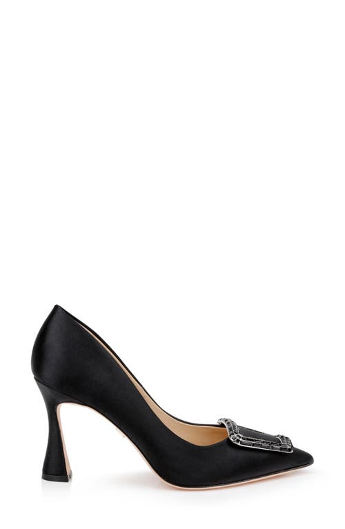 Badgley Mischka Women's Aubree Pointed Toe Rhinestone Embellished Mid Heel Pumps In Black Satin