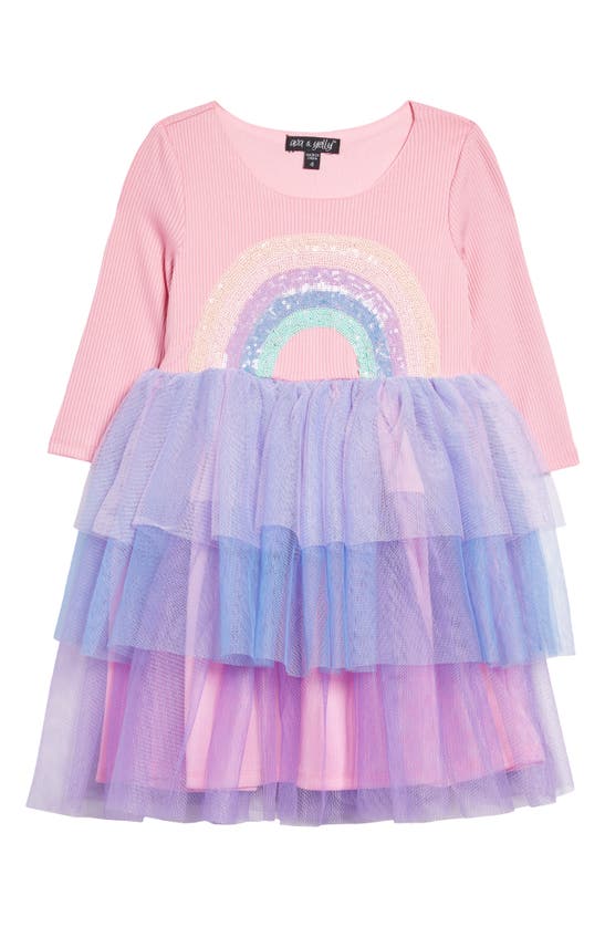 Ava & Yelly Kids' Sequin Rainbow Tulle Dress In Multi