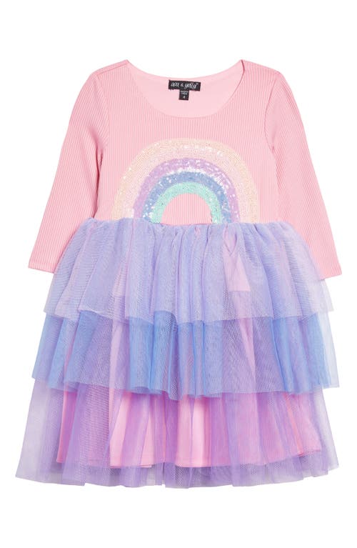 Ava & Yelly Kids' Sequin Rainbow Tulle Dress in Multi