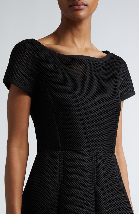 Max Mara Kiens Bateau Neck Techno Mesh Midi Dress In Black