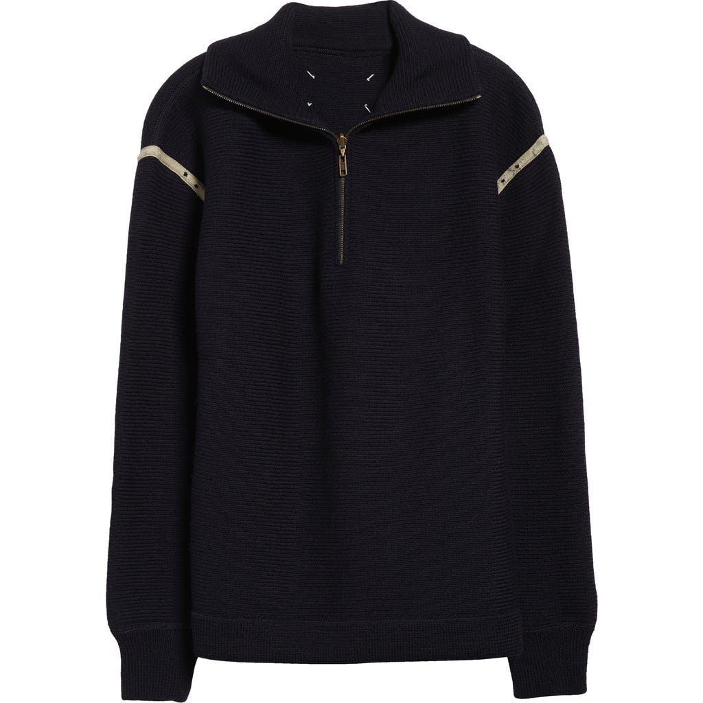 Maison Margiela Elbow Patch Half Zip Wool Pullover In Navy
