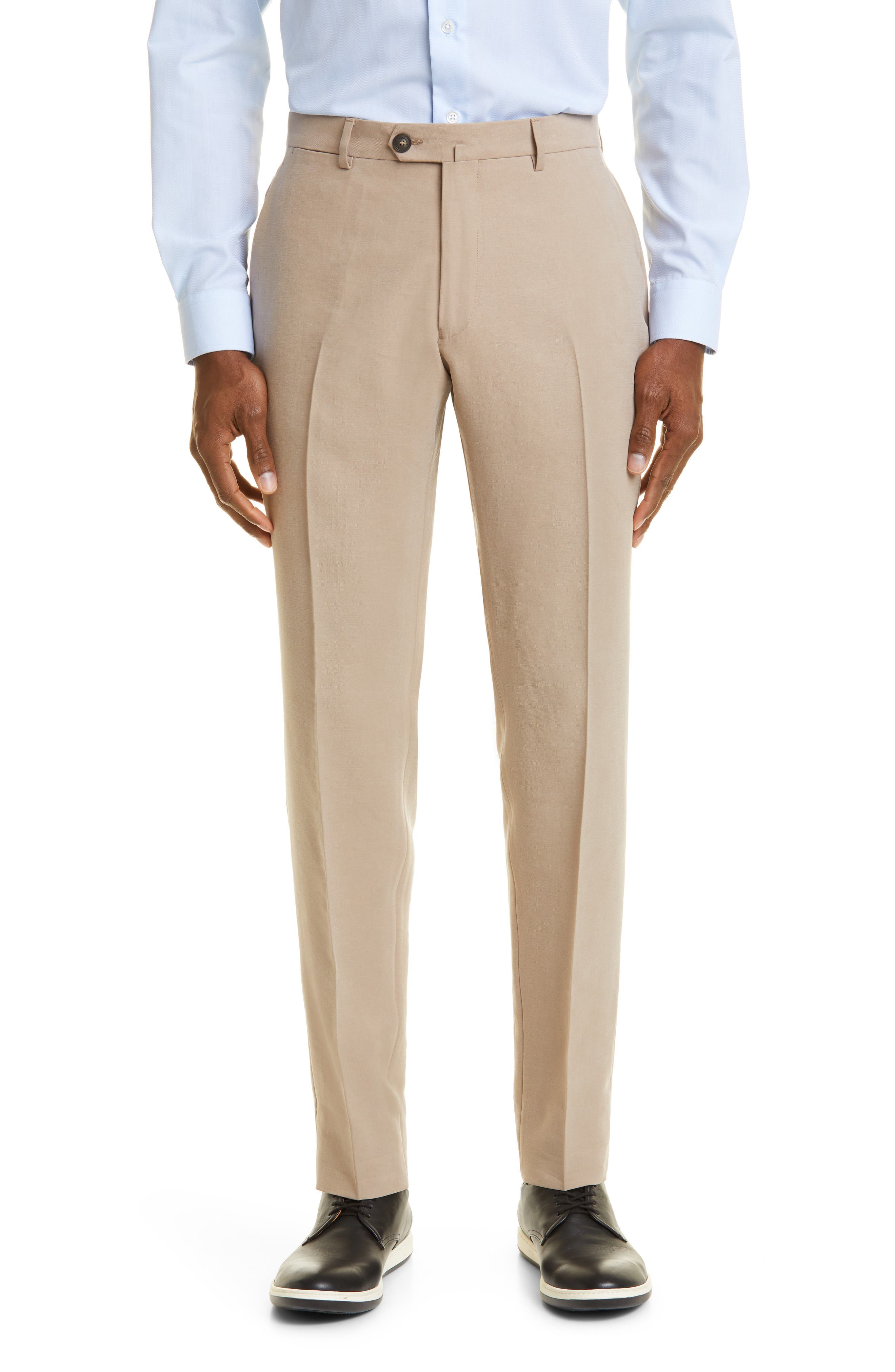 Emporio Armani Flat Front Suit Pants in Beige
