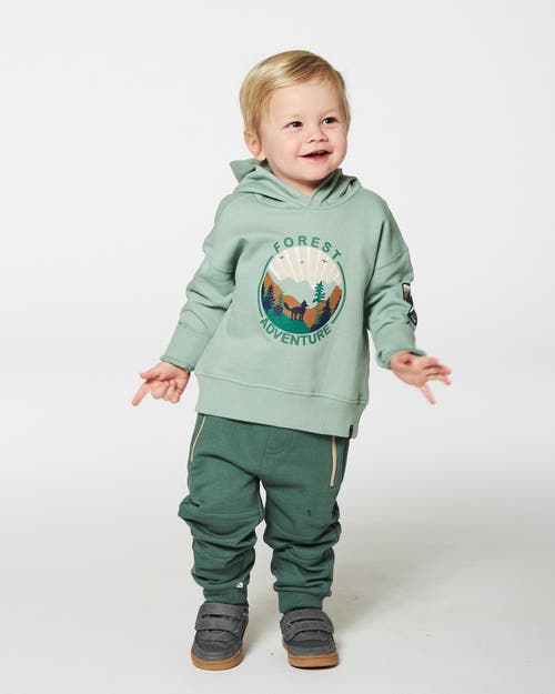 Shop Deux Par Deux Boy's Hooded Fleece Sweatshirt With Print Sage In Jadeite