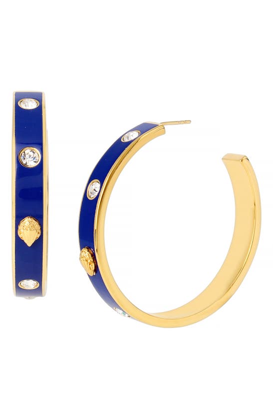 Shop Kurt Geiger Eagle Crystal Huggie Hoop Earrings In Blue