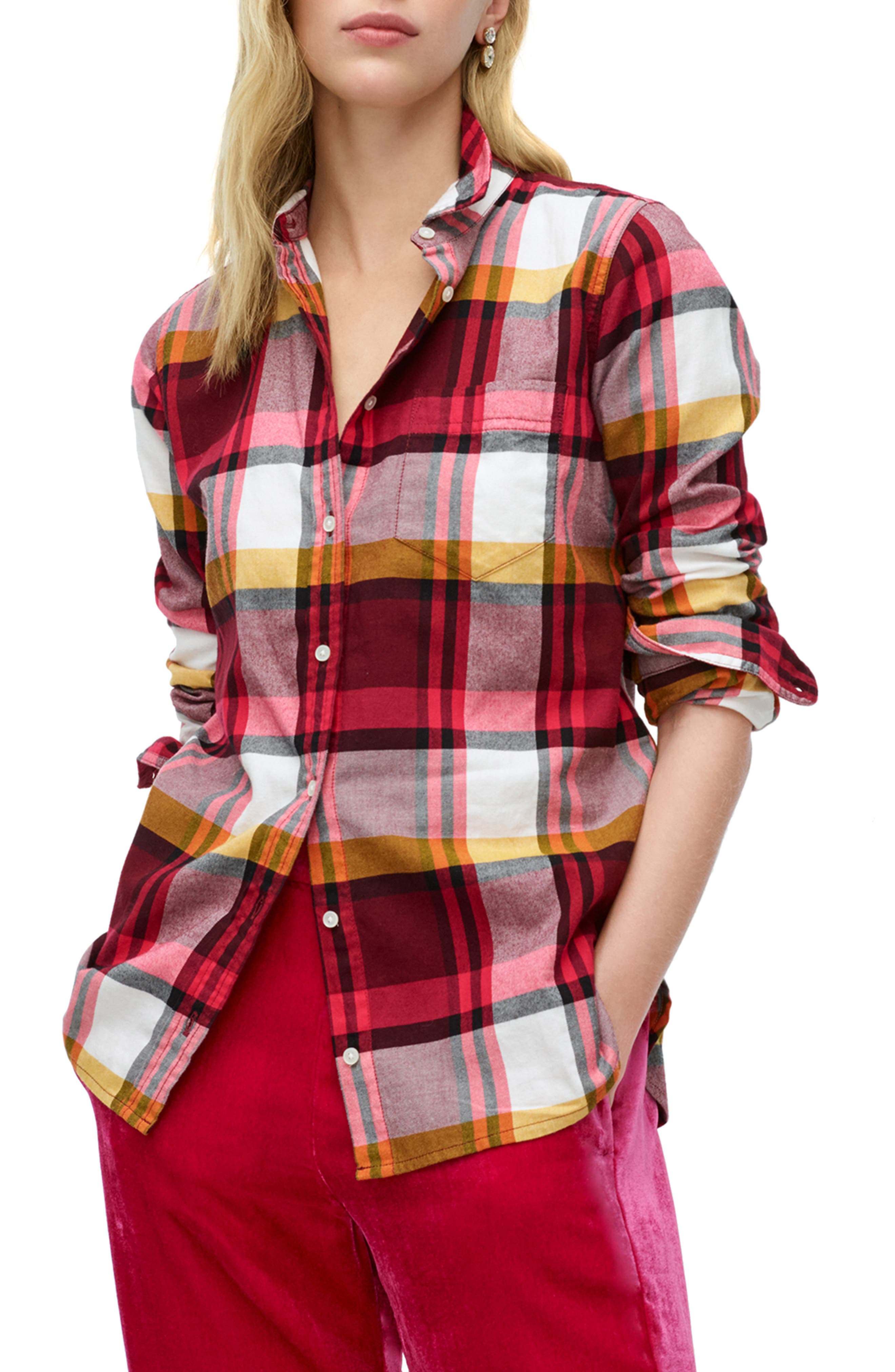 j crew boyfriend shirt in vintage red plaid