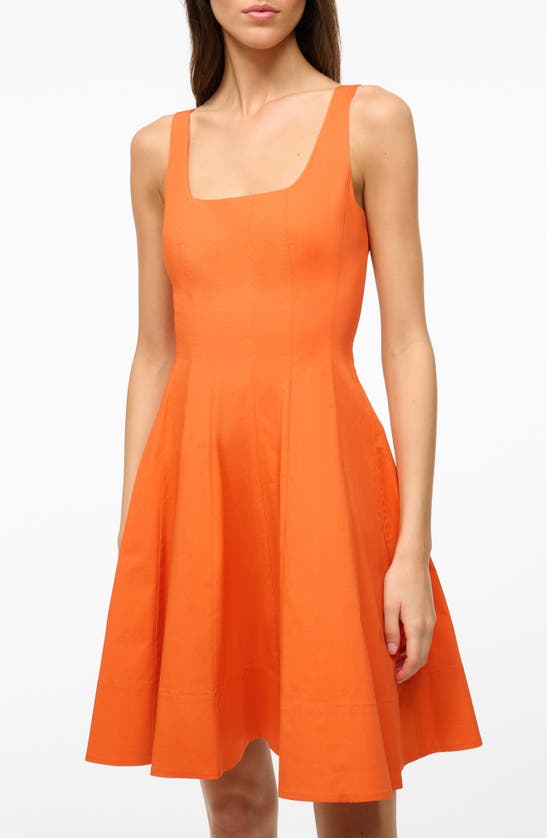 Shop Staud Wells Stretch Cotton Fit & Flare Dress In Tangerine